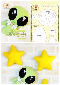 the paper doll is made to look like an alien with stars on its head and eyes