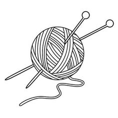 a ball of yarn and knitting needles hand drawn doodle style illustration on white background