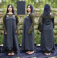 Viking woman woolen apron dress Nordic Dress Pattern, Sleeveless Viking Dress, Viking Apron, Viking Pants, Viking Apron Dress, Costume Viking, Viking Garb, Viking Woman, Apron Dress