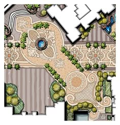 an aerial view of a garden design