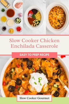 the slow cooker chicken enchilada casserole is ready to be eaten