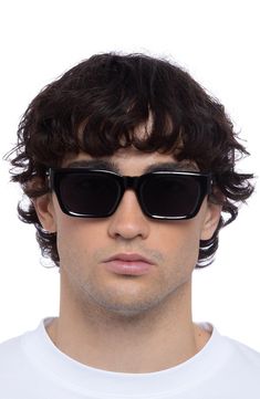 Smooth rectangular frames define these sleek sunglasses fitted with smoky-tinted lenses. 52mm lens width; 20mm bridge width; 145mm temple length 100% UV protection Plastic Imported Aesthetic Sunglasses Men, Men Sunglasses Outfit, Square Sunglasses For Men, Men Sunglasses 2024, Men Sunglasses Aesthetic, Men In Sunglasses, Men’s Sunglasses, Guy Sunglasses, Glasses Frames For Men