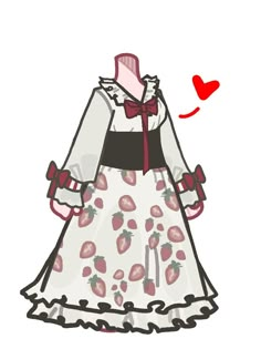 a drawing of a dress with strawberries on it and a heart in the background