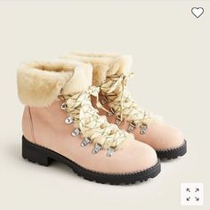 Microfiber Upper. Faux-Fur Lining. Man-Made Sole. Imported. Color: Bronzed Clay Lace Up Boots, Hiking Boots, Shoe Laces, Faux Fur, J Crew, Hiking, Lace Up, Women Shoes, Boots