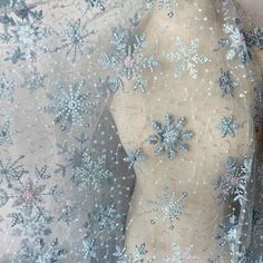 Blue Sequin Snowflake Embroidery Lace Fabric in Soft Tulle for - Etsy Snow Spirit, Snowflake Lace, Snowflake Embroidery, Wedding Dresses For Kids, Lace Accessories, Masquerade Costumes, Fabric Diy, Clothing Fabric, Fabric Stars