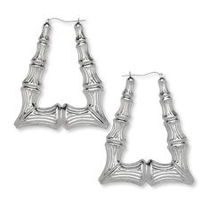 These amazing .925 Sterling Door Knocker Bamboo Earrings Hoops Material: .925 Sterling SilverDetail: Hollow (hoops)Hoops size:Large 2.3"x3" (15.25 gr for the pair)Medium 1.8"x 2.2" (9.81 gr for the pair)Small 1.5" x 2" (7.77 gr. for the pair) Comes with a gift box Triangle Door, Silver Door, Bamboo Earrings, Earrings Hoops, Door Knocker, Door Knockers, Fine Jewellery Earrings, Jewelry Earrings Hoops, Amazing Jewelry