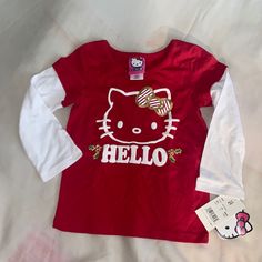 New With Tags Red Y2k Shirt, Hello Kitty Shirts, Christmas Long Sleeve Shirts, Kimono Style Tops, Kitty Clothes, Hello Kitty Clothes, Red Long Sleeve Shirt, Kitty Stuff, Pink Long Sleeve Shirt