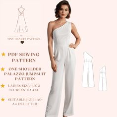 One Shoulder Palazzo Jumpsuit Pattern,Woman Overalls Pattern,Jumpsuit Sewing Pattern,Women Dress Sewing Pattern A0 A4 US Letter-US 2 to 30 | XS-4XL One Shoulder Palazzo Jumpsuit Sewing Pattern, available as an instant download (pdf) sewing pattern bundle with a range of size options, including plus sizes. This pattern has a lining. If you want to sew a lining, you should double the fabric you buy. ✅US Sizes: 2, 4, 6, 8, 10, 12, 14, 16, 18, 20, 22, 24, 26, 28, 30 ✅Standard Sizes: XS, S, M, L, XL, Sewing Pattern Women, Sewing Pattern Women Dress, Jumpsuit Sewing Pattern, Overalls Pattern, Jumpsuit Sewing, Pattern Jumpsuit, Suit Sewing Patterns, Jumpsuit Pattern Sewing, Palazzo Jumpsuit