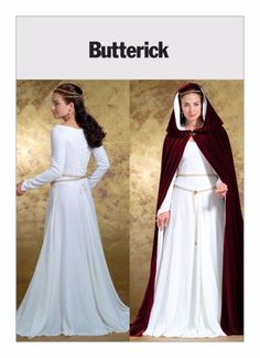 B4377 Sewing Pattern Costume Renaissance Fair Medieval Dress Hooded Cape Patron- aurora Hooded Cape Pattern, Costumes Faciles, Medieval Princess, 60 Dress, Princess Seam Dress, Medieval Wedding, Costume Sewing Patterns, Butterick Pattern, Costume Patterns