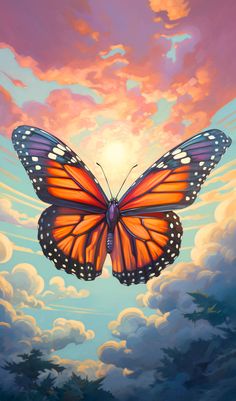 a painting of a butterfly flying in the sky