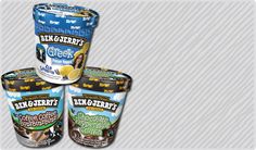 three ice creams are stacked on top of each other in front of a gray background