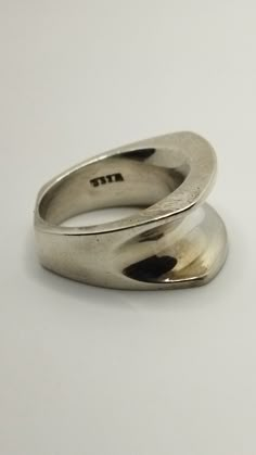 W.& S.Sørensen beautiful and interesting vintage sterling silver ring,size-16mm✨ Modernist White Gold Sterling Silver Signet Ring, Modernist White Gold Signet Ring In Sterling Silver, Modernist Open Signet Ring For Formal Occasions, Modernist Open Band Rings For Formal Occasions, Modernist White Gold Signet Ring For Anniversary, Elegant Thick Band Ring Stamped 925, Vintage Thick Band Hallmarked Jewelry, Formal Silver Open Signet Ring, Modernist Sterling Silver Wedding Rings