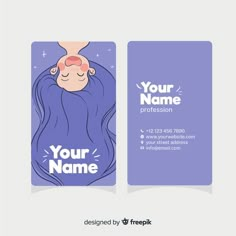 a business card with an image of a woman sleeping on her back and the text your name