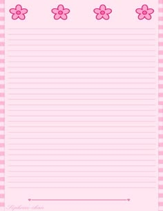 a pink lined paper with flowers on the border and lines in the bottom, along with an empty space for writing