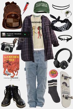 Grunge Art Outfits, Ftm Clothes, Midwest Outfit, Midwest Emo Outfits, Cryptidcore Outfit, Mood Clothes, Funky Outfits, Neue Outfits, Tomboy Style Outfits