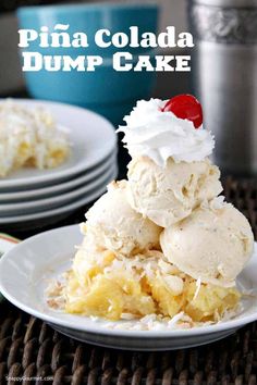 a plate topped with cake and ice cream