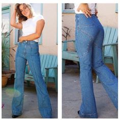 Nwt Size 23 Striped Flare Jeans 70s Style High Waist 98% Cotton 2% Elastane Flare Jeans 70s, Striped Flare Jeans, Flared Jeans 70s, Wide Leg Jeans Outfits, 70s Jeans, Revice Denim, Dark Wash Bootcut Jeans, Denim Flare Jeans, Low Rise Flare Jeans