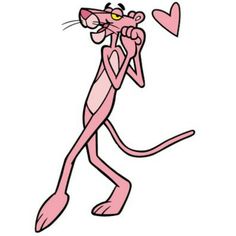 the pink panther is holding his head in one hand and looking at something with its eyes closed