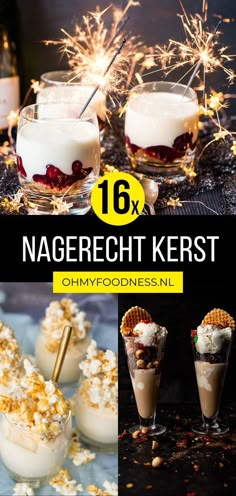 desserts and drinks with text overlay that reads 16x nagerecht kerst