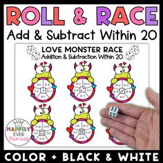 the roll and race game for kids to play on their own hands, with text reading love monster race