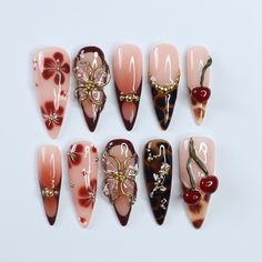 All Posts • Instagram Monarch Butterfly Nails Acrylics, Yellow And Navy Nails, Earthy Nails Designs Almond, Y2k Coffin Nails, Long Stiletto Nails Design, Cute Medium Length Nails, Gel X Almond Nails, Fall Nail Designs Almond Shape, Wine Color Nails