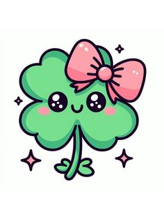 a cartoon clover with a pink bow on it's head