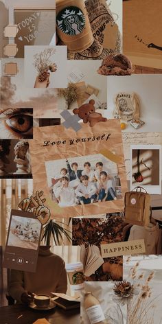 a collage of photos with the words love yourself written on them and pictures attached to it