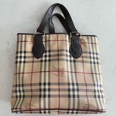 Vintage Burberry Bag In Haymarket Check. Great Condition Besides The Button On The Inside (Pictured). Interior And Leather Straps Are Dark Brown Vintage Burberry, Burberry Bag, Tan Brown, Dark Brown, Burberry, Leather Straps, Bag Lady, Leather, Women Shopping