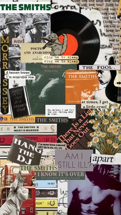 collage of old records, flowers, and other items from the smiths album