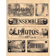 a rubber stamp with the words, complete and ensemble photo's written on it