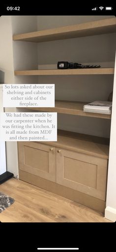 an empty shelf in the corner of a room with a sign that says, we are closed