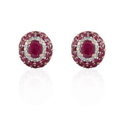 This is part of Chairish’s Fine Jewelry assortment.  Ruby and Diamond Pushback Stud Earrings in 14K gold. Embrace your look with these stunning pair of earrings suitable for any occasion to complete your outfit. Ruby gemstone brings power, wealth and protection.  Featuring 6.93 carats of ruby studded with diamonds in 14k rose gold, this beautiful dome pushback earrings is a great wedding gift or graduation gift for anyone on your list.  PRODUCT DETAILS :-  Material - 14K Solid Rose Gold Gemstone Diamond Tops, Diamond Jewelry Earrings, Ruby Earrings Studs, Round Round, Pink Studs, Great Wedding Gifts, Jewellery Inspiration, Opal Earrings Stud, Opal Studs