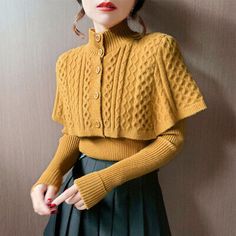 Find ideas๏ฟฝand inspiration for Fashion Womens 2pcs Sweaters Cape Knitwear Tops Long Sleeve Casual Knitted Suits, New Womens Sweaters Sweater Two Piece Set, Knit Two Piece Set, Cape Sweater, Knitted Cape, Salou, Knit Wrap, Warm Sweaters, Pullover Sweater Women, Sweater Set