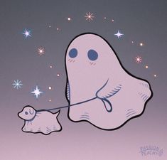 a drawing of a ghost pulling a little mouse