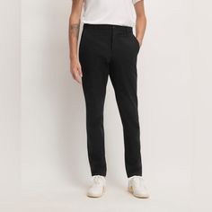 Nwt Everlane The Performance Chino | Uniform In Black. Athletic Fit. Sizes 32x32, 32x30 And 34x32 Available. Performance Chinos: Great In Theory, But Most Are Too Crinkly, Too Tech-Y, And Too Expensive. The Athletic Fit Performance Chino Has Everything We Love About Our Slim Chinosthey’re Sweat-Wicking, Quick-Drying, And Have 4-Way Stretch. The Athletic Fit Offers A Roomier Fit Through The Hip And High Style Than Our Best-Selling Slim Fit. We Recommend It For Those Who Want A Slim Fit With More Black Slim Fit Straight Leg Chinos, Black Slim Fit Elastane Pants, Black Straight Chinos For Business Casual, Black Slim Fit Bottoms With Straight Hem, Tailored Black Straight Leg Chinos, Fitted Black Straight Leg Chinos, Tailored Black Chinos With Welt Pockets, Black Tapered Leg Dress Pants In Elastane, Black Straight Leg Stretch Chinos