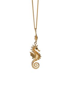 Elegant Gold Jewelry With Horse Design, Gold Horse Design Pendant Necklace, Gold Pendant Necklace With Horse Design, Elegant Yellow Gold Jewelry With Horse Design, Seahorse Jewelry, Knotted Rope, Seahorse Necklace, Facial Features, Karen Walker