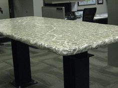 a marble table top in an office setting