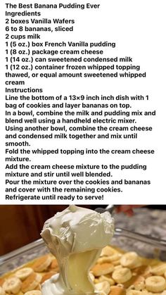 the recipe for banana pudding is shown in this image