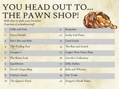 a poster with an image of a bunch of nuts on it's side and the words you head out to the pawn shop