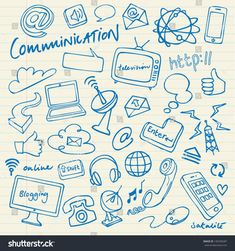 hand drawn communication icons set on lined paper stock photo - 378972