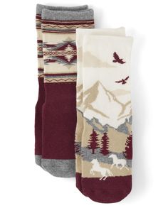 PRICES MAY VARY. 75% Cotton, 23% Nylon, 2% Spandex Imported Pull On closure Machine Wash CREW SOCKS — Every little cowboy needs a pair of cute socks - this 2-pack is perfect for all of his ranch adventures! PRINT — 1 pair with mountains and horse graphic; 1 pair with allover print FEATURES — 75% cotton/23% nylon/2% spandex, contrast toe and heel, rib-knit cuffs and no-slip gripper soles on sizes 5T and under RUSTIC RANCH — Your little cowboy is ready for trips to the ranch in head-to-toe looks f Western Cardigan, Mini Cowboy, Embroidered Horse, Horse Western, Little Cowboy, Pull On Jeans, Cozy Socks, Cute Socks, Boys Accessories