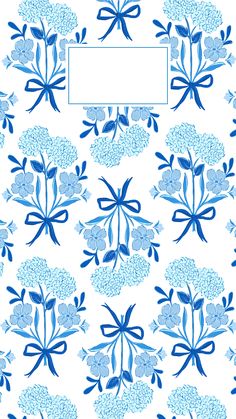 a blue and white floral pattern with a blank space for the name on the front