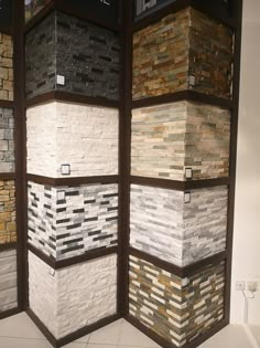 a display case with different types of tiles