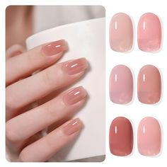 Sheer Brown Nails, Transparent Gel Nails, Sheer Gel Polish, Nude Gel Polish, Jelly Gel Nail Polish, Gel Nail Set, Sheer Nails, Nail Bed, Jelly Nails