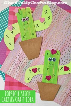 popsicle stick cactus craft idea for kids to make with paper and construction material on the outside