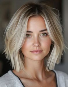 Hair Color For Women In There 50s, Short Straight Edge Haircut, Short Haircuts For Women Above Shoulder, Blonde Hair Fair Skin Brown Eyes, Floppy Bob Haircut, Short Length Bob With Layers, Short Hair In Your 40s, Root Melt Blonde Short Bob, Holly Willoughby Hair Short