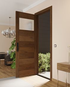 an open door leading to a dining room