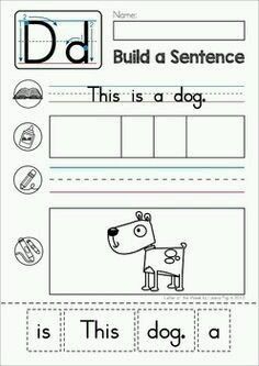 a worksheet with the words build a sentence and an image of a dog