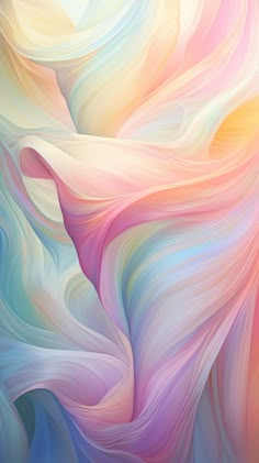 an abstract painting with pastel colors and wavy lines on the bottom half of it