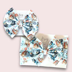 two bows with cartoon characters on them